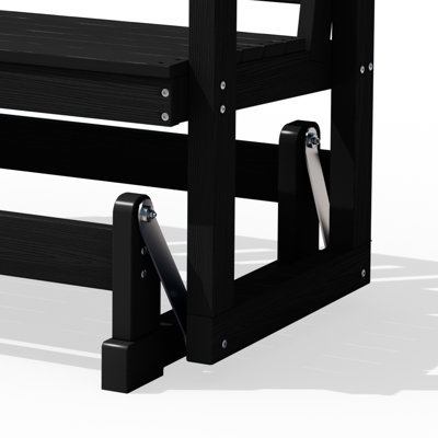 HDPE Black Outdoor Bench 2-Person Glider Plastic Rocking Chair For Swings Outside Loveseat, Patio Glider For Garden Porch