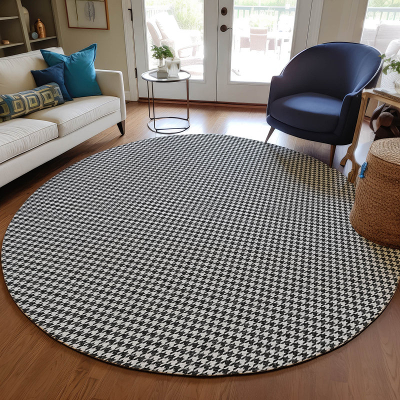 Loreen Washable Houndstooth Indoor / Outdoor Rug, Round 8'