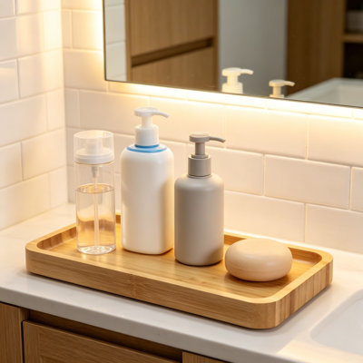 3 Pack Bamboo Trays for Bathroom Counter Organizer, Vanity Tray for Dresser, Decorative Tea Serving Tray for Coffee Table, Home Decor Storage for Toilet Tank, Jewelry, Perfume, Candles, 9.8 x 5.7 x 0.78 Inch