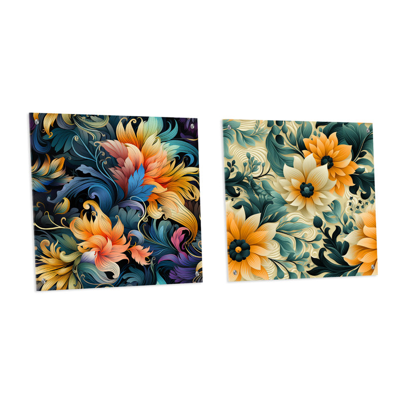 Janna - Ensemble de 2 art mural en verre acrylique, H 16 po x l 33 po