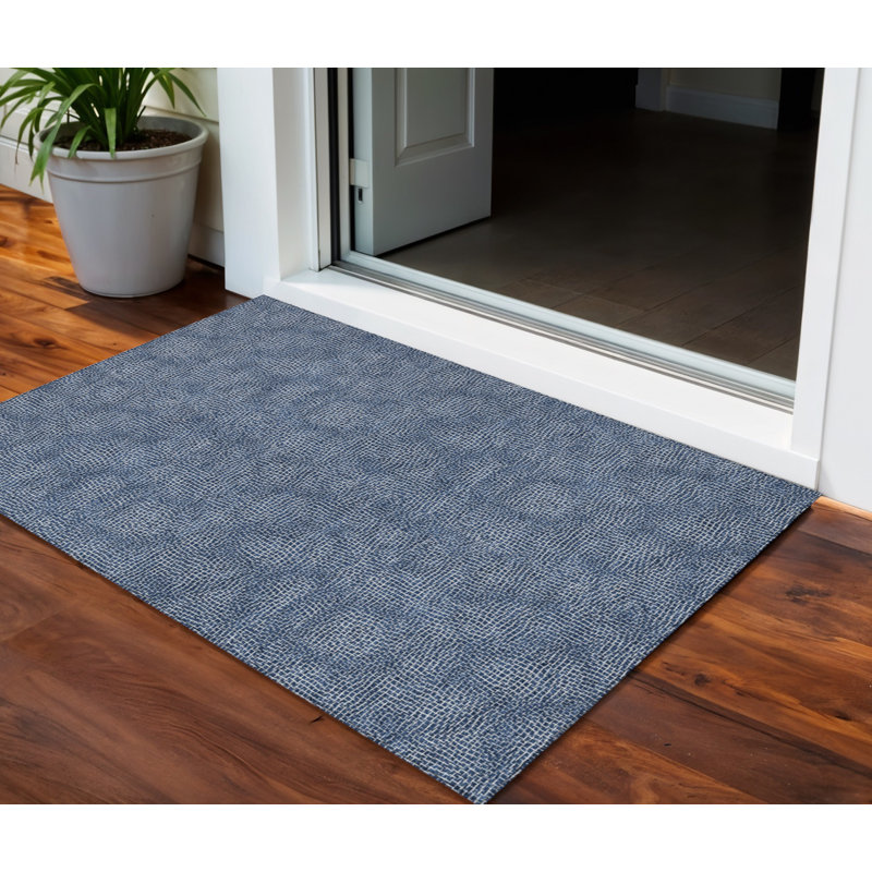 HomeRoots 3' X 5' Navy Blue Geometric Washable Indoor Outdoor Area Rug