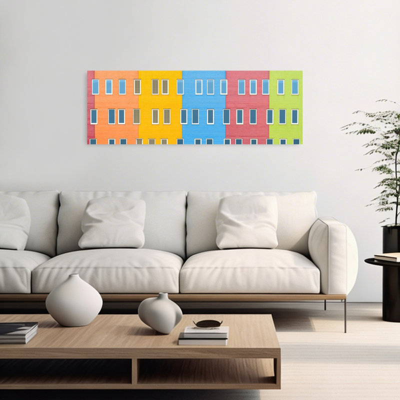 Art mural urbain urbain abstrait coloré, façade géométrique colorée, H 16 po x l 48 po