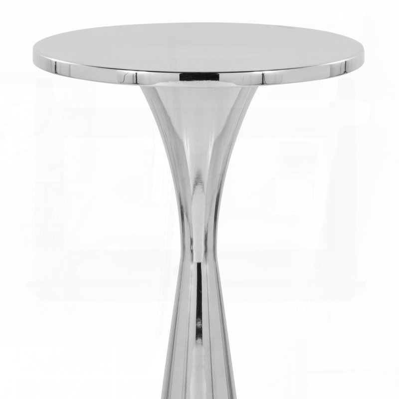 Contemporary Metal Side Table in Polished Nickel, Silver
