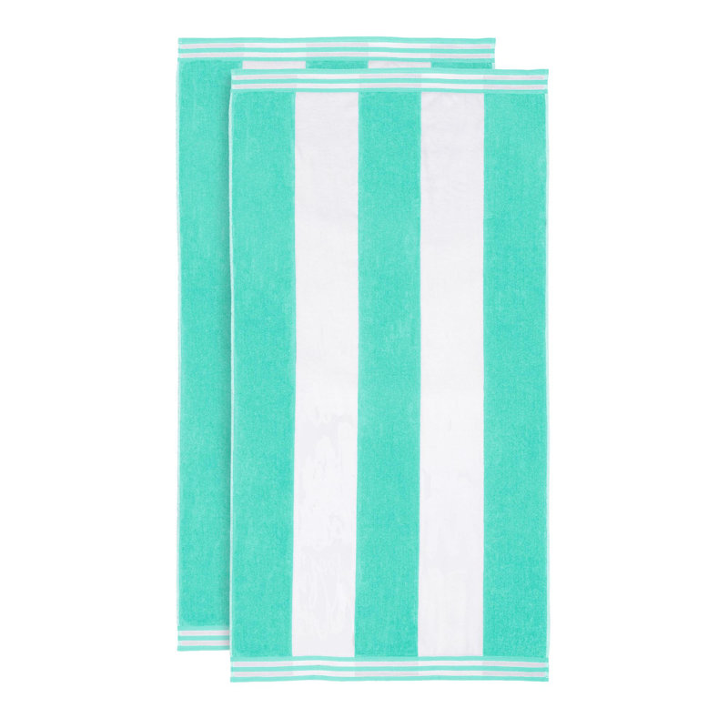 Calheta Cotton Oversized Cabana Stripe Beach Towels, Mint, 2