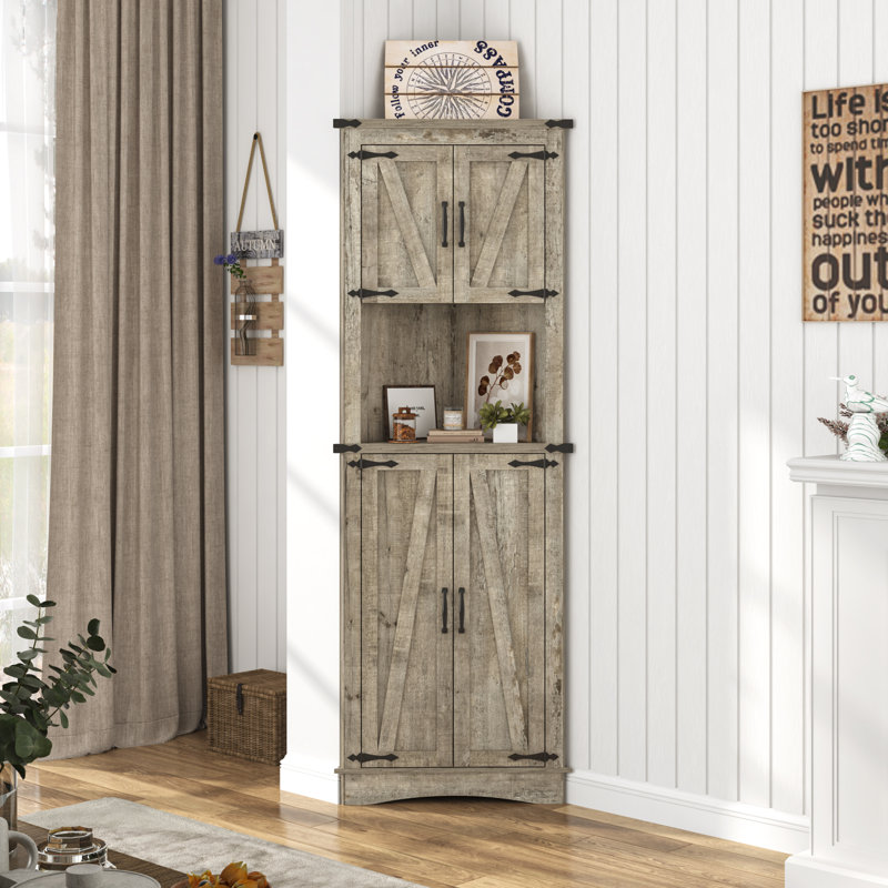 Triangular 68" Corner Kitchen Pantry, Oak