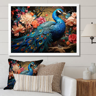 Teal Peacock Parade II - Animals Canvas Art Print