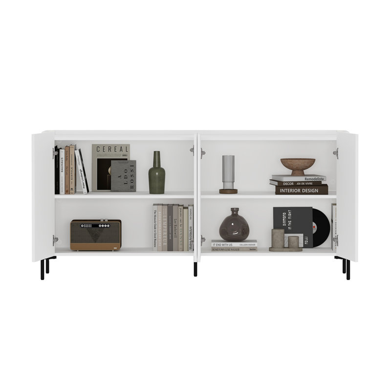 Buffet moderne de 67 po avec 4 tablettes réglables blanches Abbey, Blanc