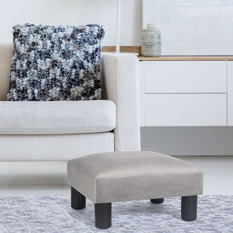 15.7'' Wide Square Footstool Upholstered Ottoman, Gray 100% Polyester