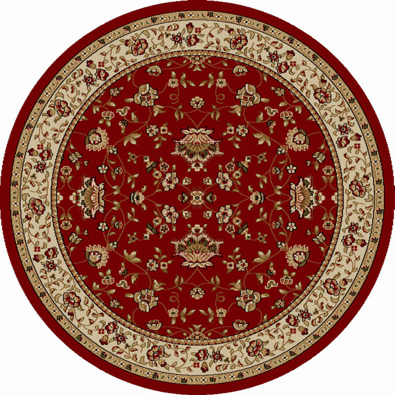 Tapis rouge / beige / brun / noir / sauge tissé à plat à la main Weisgerber, Rond 8 pi