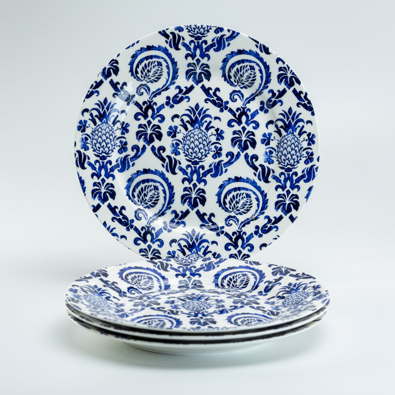 Assiette à salade / ananas en porcelaine bleue 8,25 po, ensemble de 4