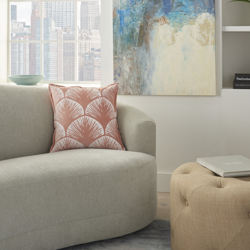 Housse de coussin en coton Arielle, Corail géométrique 1, H 18 po x l 18 po