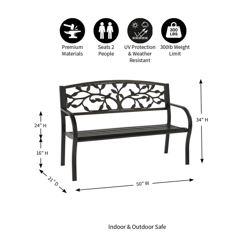 Banc de jardin en métal arbre de vie-noir
