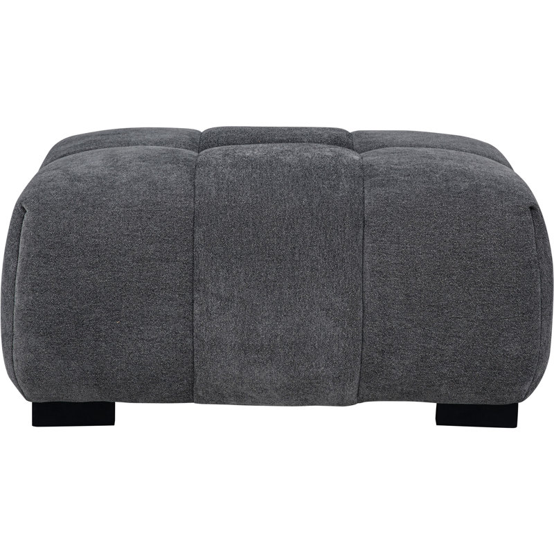 Contemporain rectangulaire avec revêtement gris anthracite, mousse stratifiée pour une utilisation polyvalente, coussin en cascade, grille verticale, pieds noirs en gris, stabilité de fabrication, capitonnage,