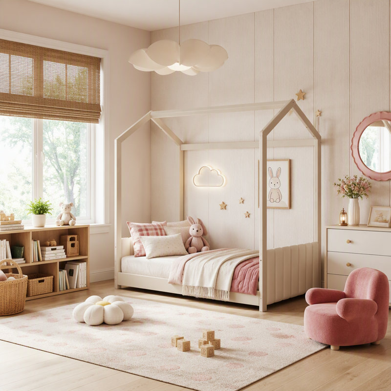 Lit simple en velours beige, Twin