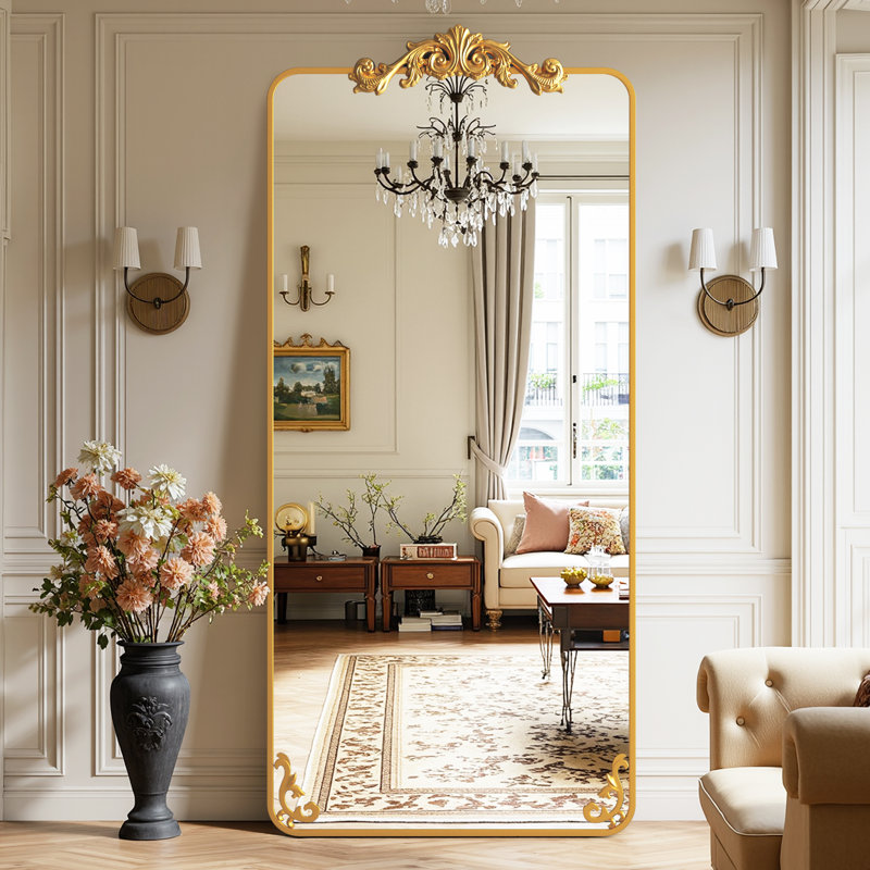 Ornately Carved Square Domed Mirror, Gold, 71" x 28"