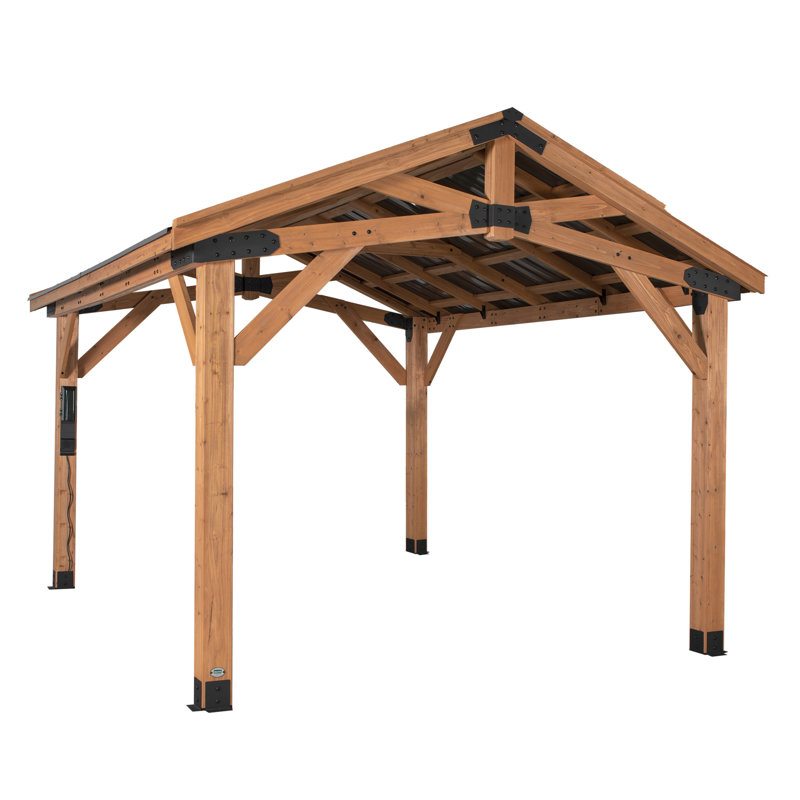 Abri de jardin extérieur en bois de cèdre 14 pi x 10 pi avec toit en acier galvanisé à toit rigide et PowerPort Backyard Discovery Norwood
