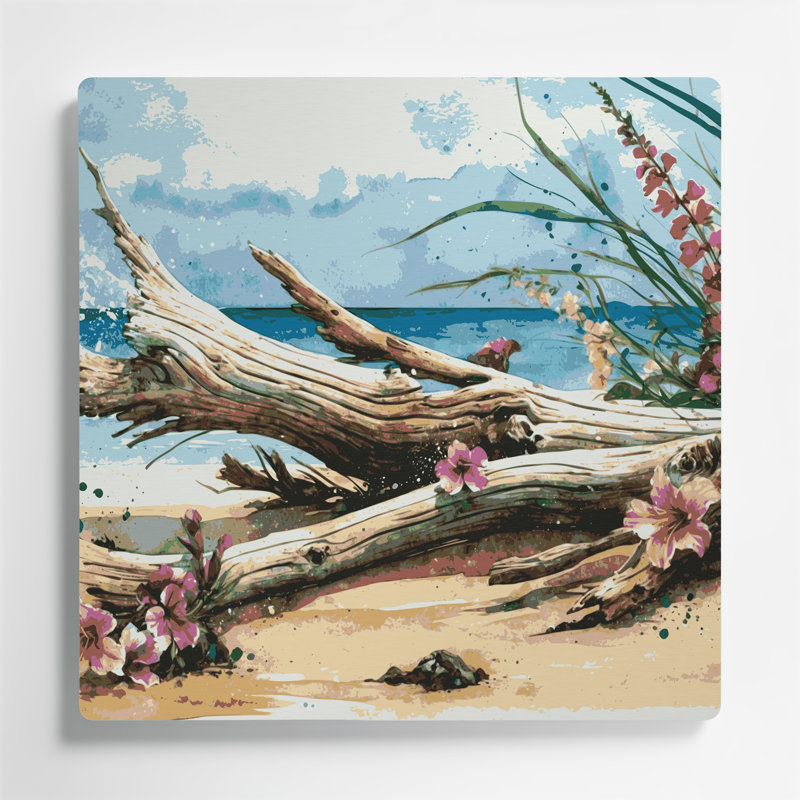 Art mural hawaïen en bois flotté beige, H 16 po x l 16 po