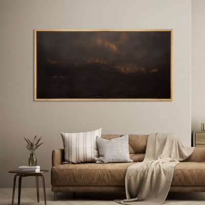 "Paint Strokes Effect" Dark Brown Abstract Landscape - Oversized Framed Wall Decorations Canvas Print