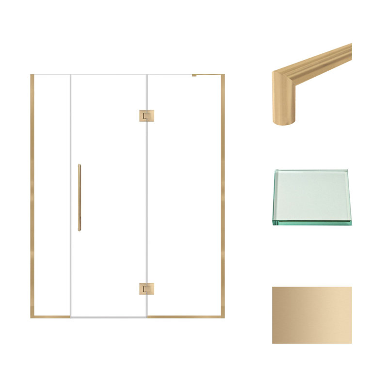 Porte de douche à charnière en acier inoxydable brossé avec verre transparent l 62 po x H 76 po Transolide Elizabeth, Bronze