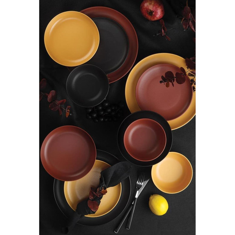 Service de table élégant 24 pièces, 100% porcelaine | Comprend 6 assiettes de service (10,6 po), 6 assiettes à gâteau (7,9 po), 6 assiettes profondes (7,5 po), 6 bols (7,5 po) | Va au lave-vaisselle et au micro-ondes | Parfait pour recevoir et utilis