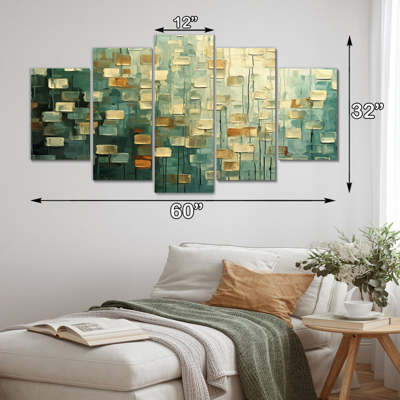 «Ephemeral Light Vintage Cubist Retro Abstract II», reproduction d'art sur toile abstraite - 5 panneaux