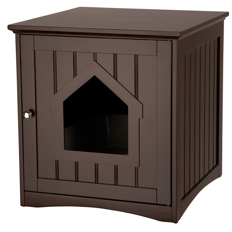 Espresso Brown Wooden Cat Litter Box Enclosure Side Table