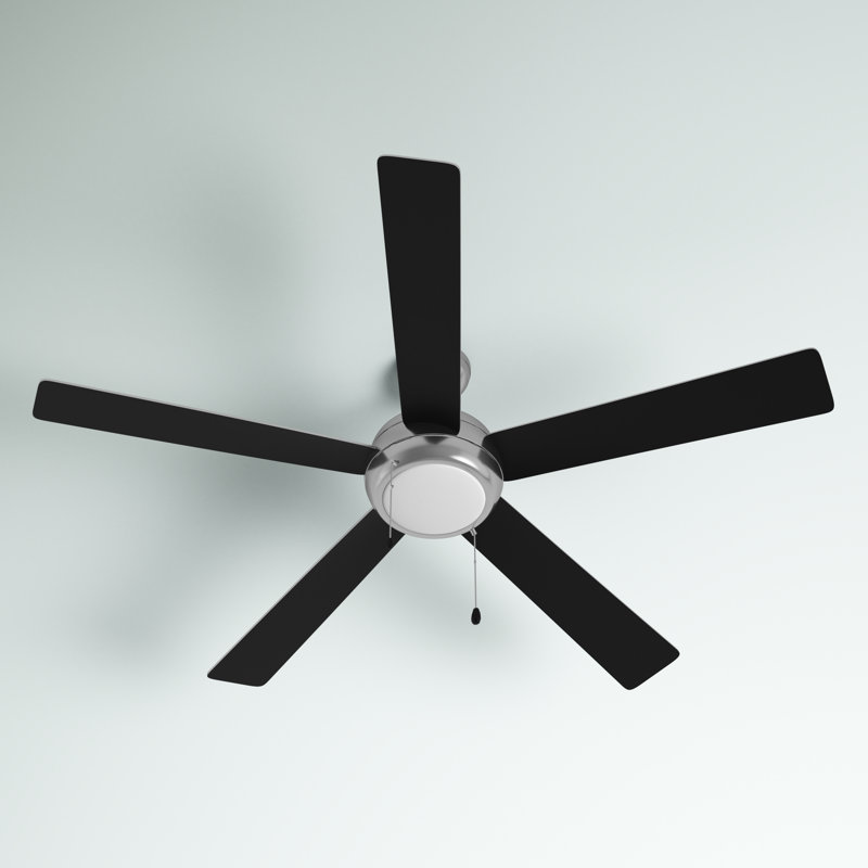 Croft 60"  5 - Blade LED Standard Ceiling Fan with Pull Chain and Light Kit Included, Brushed Nickel Bronze with Black Blade