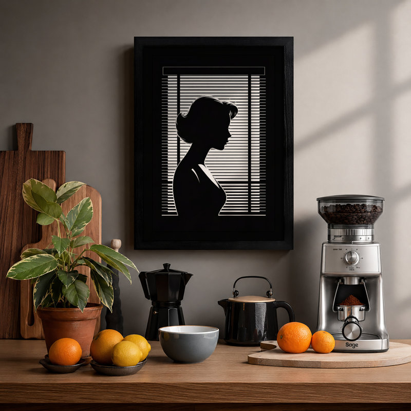 Woman At Window Minimalist - Print, Black, A3 - 42.0 x 29.7 cm