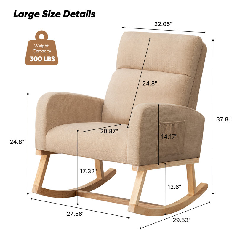 Wasilewski  Rocking Chair For Living Room with Solid Wood Leg, Khaki Linen Bleed