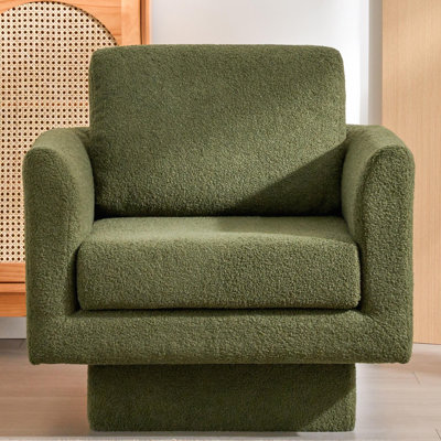 Modern 30 In. Brick Red Swivel Teddy Sherpa Accent Chair With Round Arms And Thick Padding Upholstered For Living Room, Nursery, Bedroom Assembled