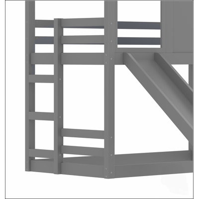 Lit superposé cabane avec glissade et étagères de rangement, lit mezzanine cabane en bois massif avec fenêtre, design enfantin