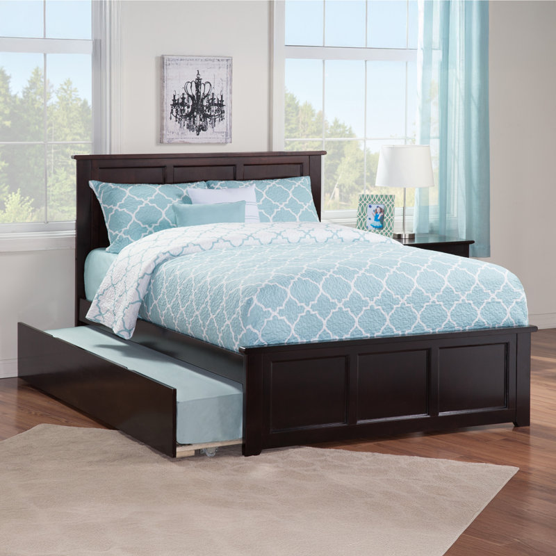 Maud Solid Wood Platform Bed with Matching Footboard & Trundle, Espresso