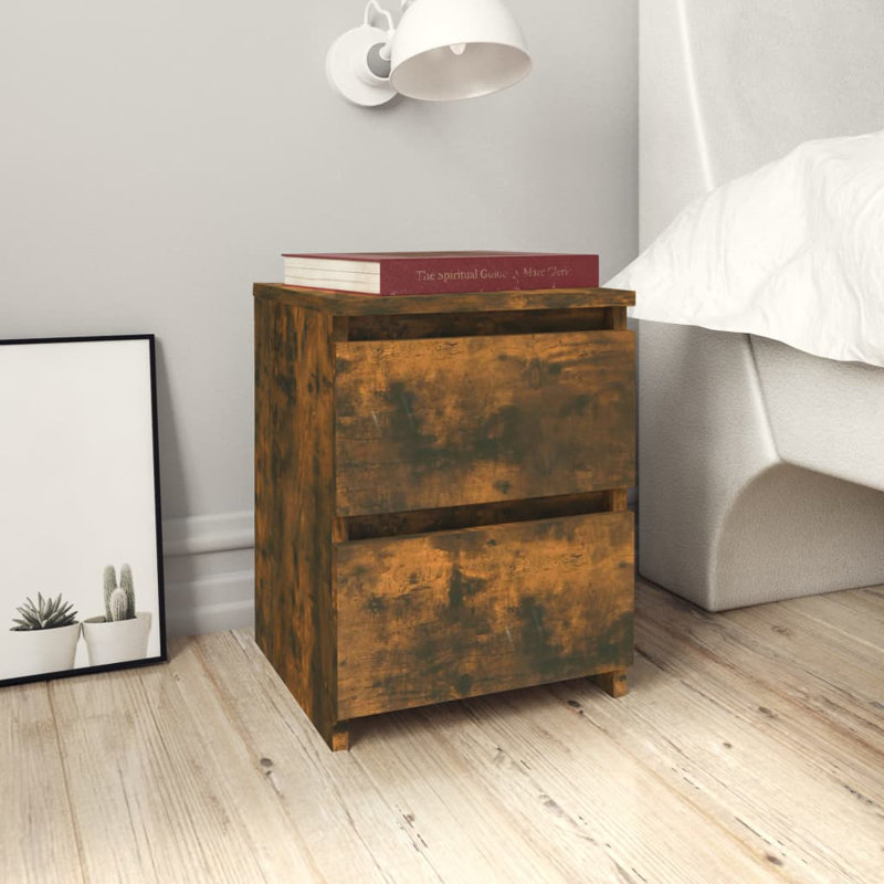 Demona 30cm W Bedside Table, Smoked Oak