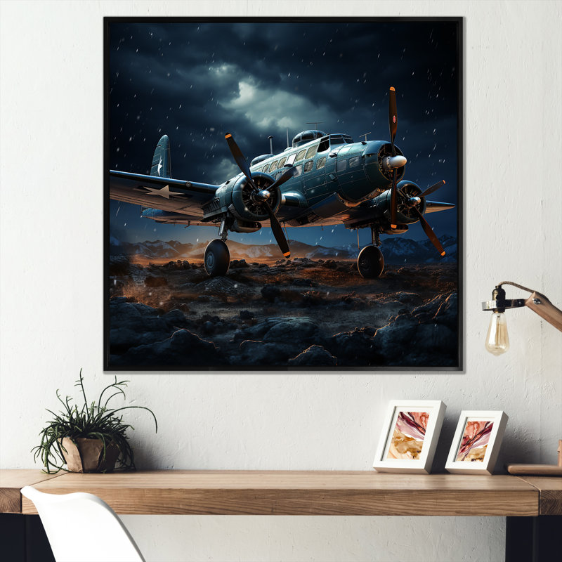 Avion militaire, ciel bleu, impression sur toile, Cadre flottant noir, H 30 po x l 30 po x P 1 po