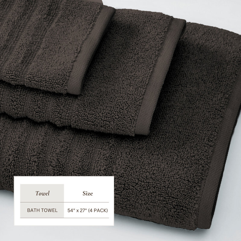 Essuie-mains 100% coton à nervures zéro torsion (ensemble de 6), Gris minuit, Serviettes de bain - paquet de 4