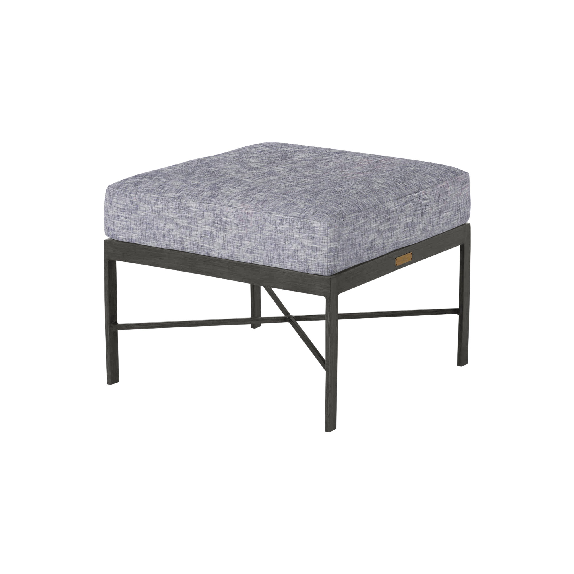 Monaco Wrought Outdoor Ottoman, Slate Gray, No Welt, Herringbone Sand