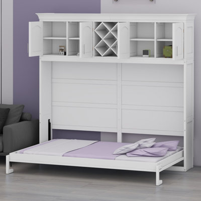 Space-Saving Wall Bed Murphy Bed Featuring Top Cabinets and Wine Storage