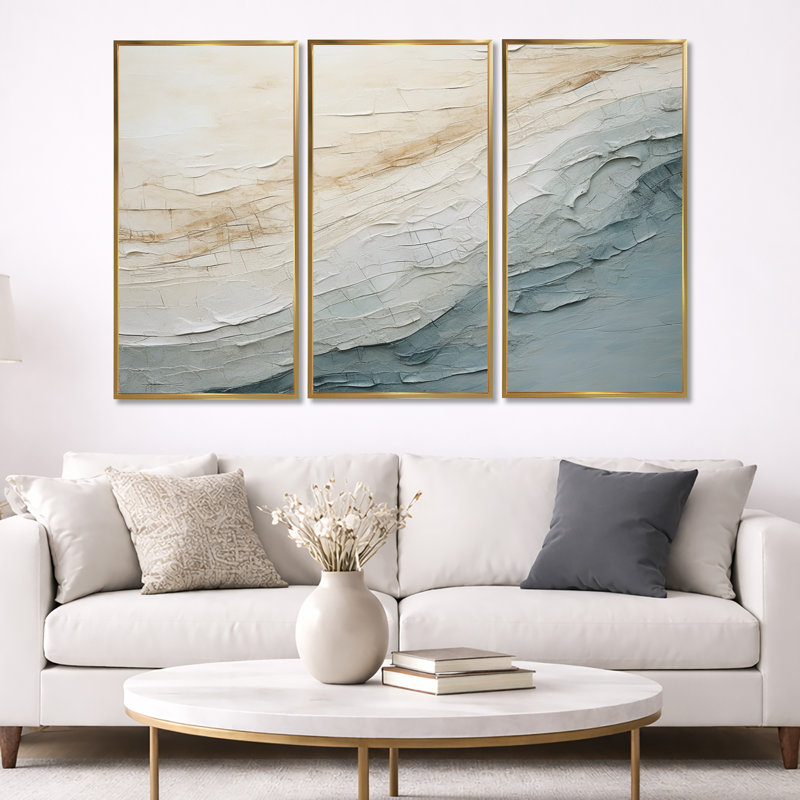 Minimalisme, vague bleue et grise, horizon I - ensemble de décorations minimalistes côtières, H 40 po x l 60 po x P 1 po