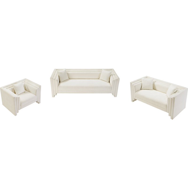 Helmer Chenille Fabric Sofa, Tissu chenille crème