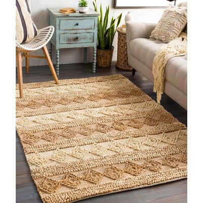 Rectangle Geometric Handwoven 3'11"" x 5'11"" Jute Area Rug in Beige/Cream -  East Urban Home, 654DD815EBDC4455A91EBBA02084A74B