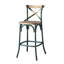 Tabouret de bar à dossier croisé turquoise antique et chêne antique