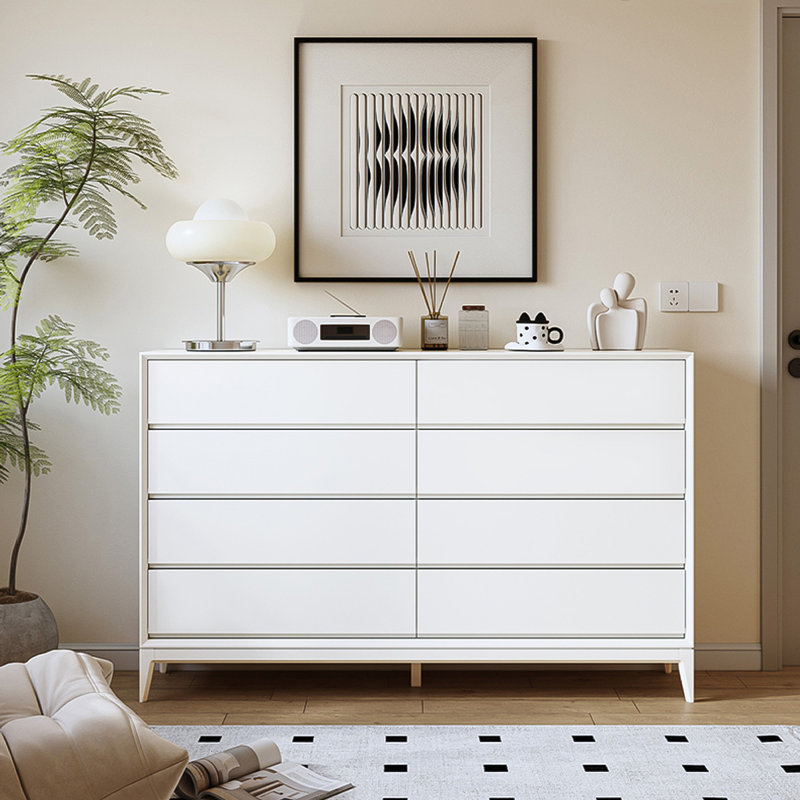 47.24"White Solid Wood Eight-Drawer Cabinet