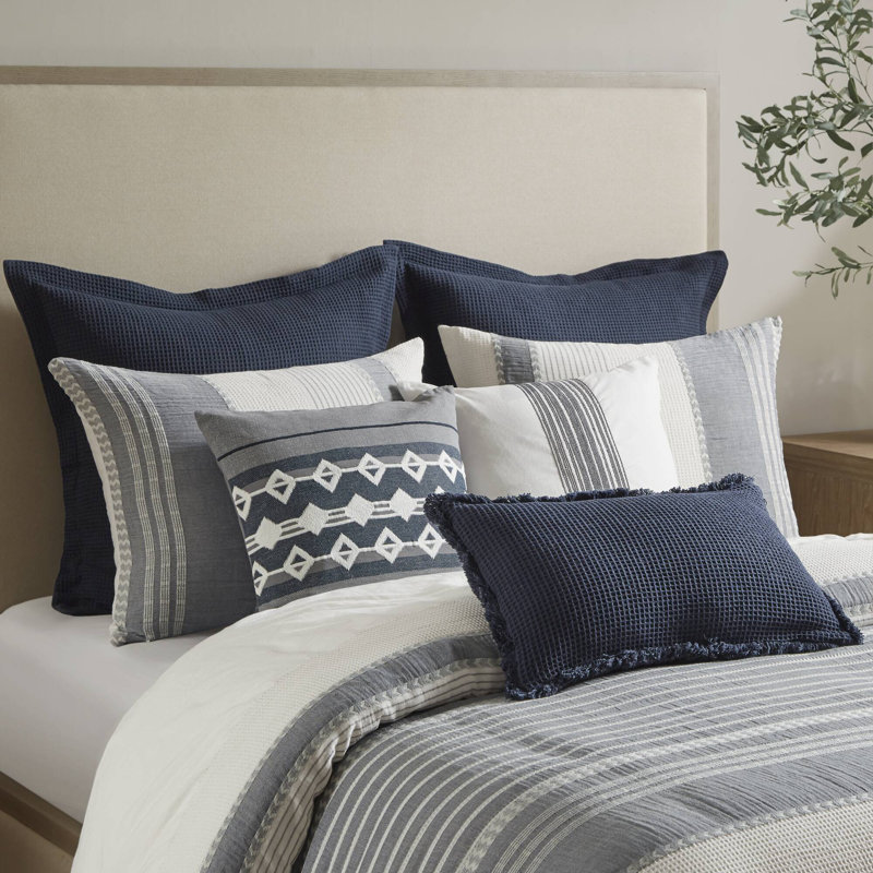 Murphy Oversized Cotton Jacquard Comforter Set With Euro Shams And Throw Pillows, Queen Comforter + 7 Additional Pieces