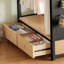 Lit simple avec très grand lit avec garde-robe, lit mezzanine en métal avec tablettes de rangement et panneau perforé, noir