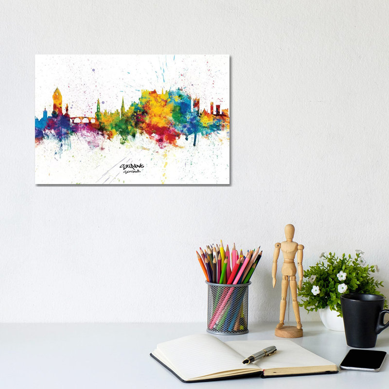 Stirling Scotland Skyline Splash by Michael Tompsett - Wrapped Canvas Print, 20.32 cm H x 30.48 cm W