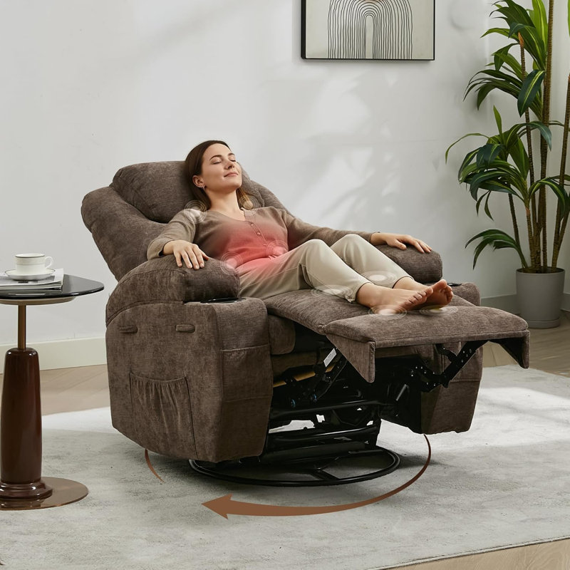 Rocker Recliner Chair w/ Massage and Heat, 360° Swivel and Rocking Function, Overstuffed Arms and Back for Ultimate Comfort