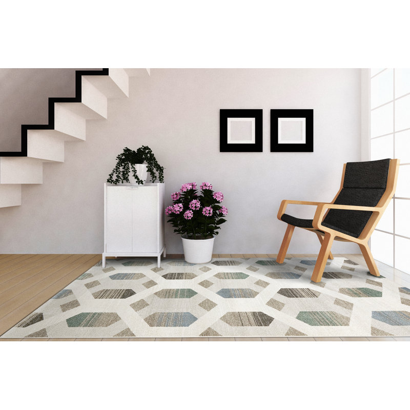 Tapis ivoire/bleu Carron, Rectangle 3 pi 11 po x 5 pi 7 po