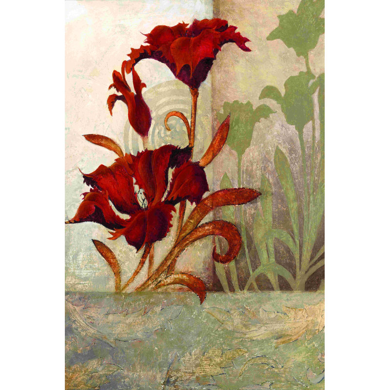 Magnolia rouge - peinture sur toile tendue, H 18 po x l 12 po