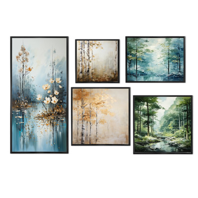 «Minimal River Forest», ensemble de 5 peintures murales liquides