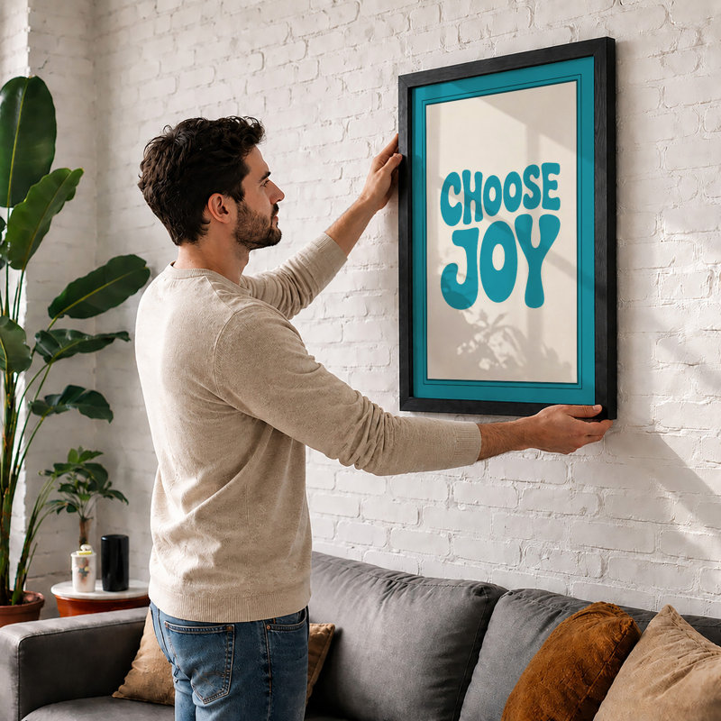 Choose Joy Typography - Framed Print, Black, A3 - 42.0 x 29.7 cm